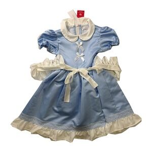Relibeauty Kids Alice in Wonderland Costume Dress Blue Satin Ruffle Apron NWT